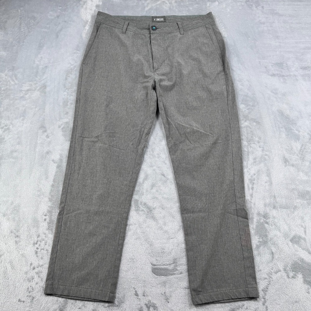 Linksoul Pants Mens 33R Gray Golf Performance Casual Flat Front Chino